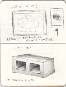 K Hudspeth Building a Wall 2015 sketchbook drawing